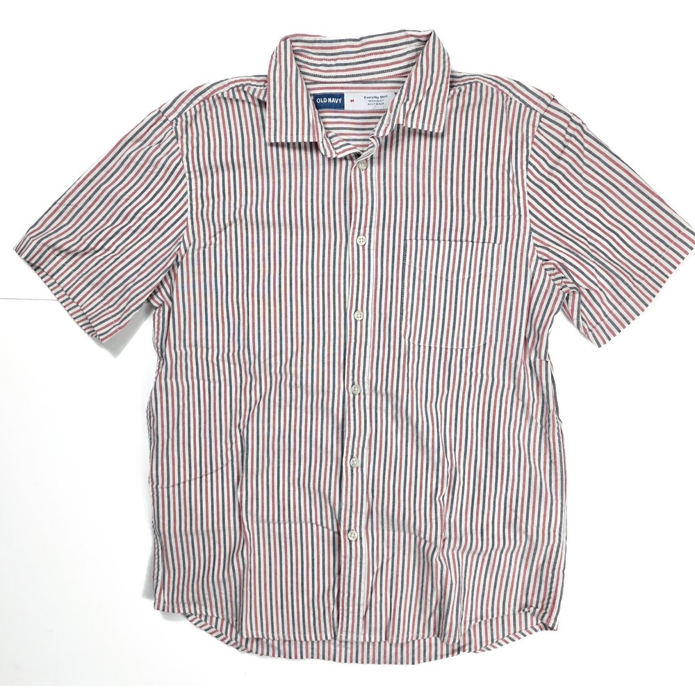Old Navy Everyday Shirt Red White Pin Stripe Button Shirt Men's Size Medium